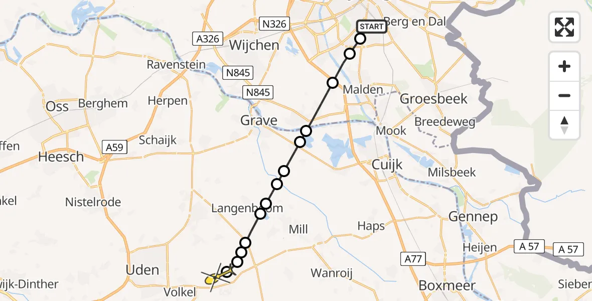 Routekaart van de vlucht: Lifeliner 3 naar Vliegbasis Volkel, Heiweg