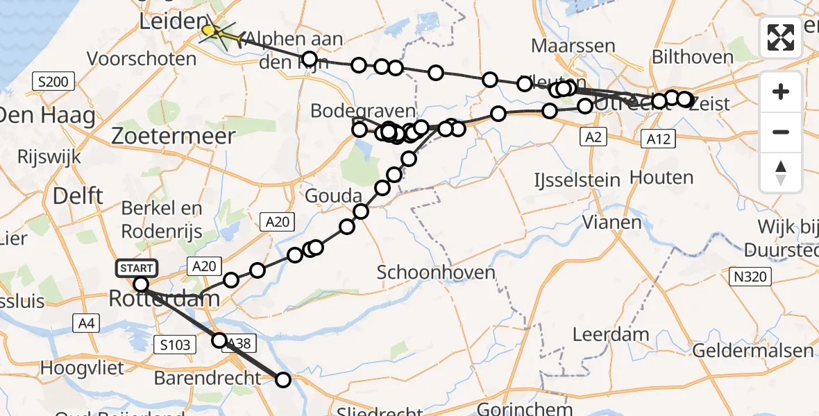 Routekaart van de vlucht: Politieheli naar Leiderdorp, Zestienhovensekade