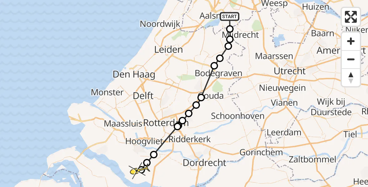 Routekaart van de vlucht: Politieheli naar Zuid-Beijerland, Ruigekade