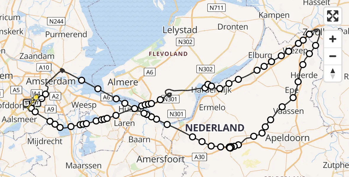 Routekaart van de vlucht: Politieheli naar Schiphol, Fokkerweg