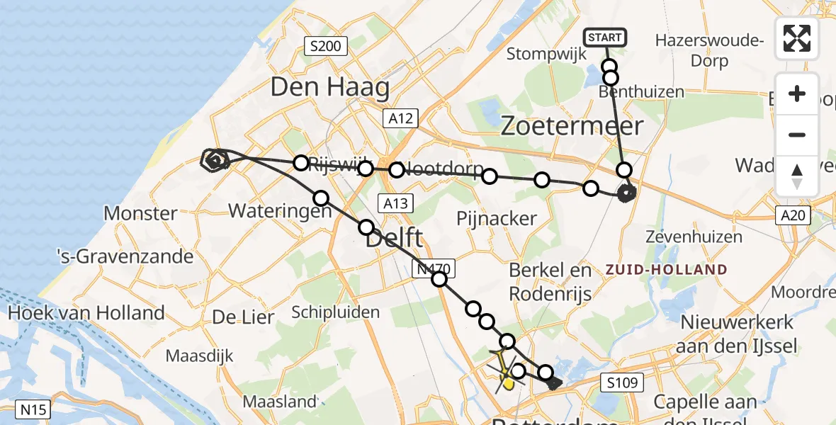 Routekaart van de vlucht: Politieheli naar Rotterdam The Hague Airport, Slootweg