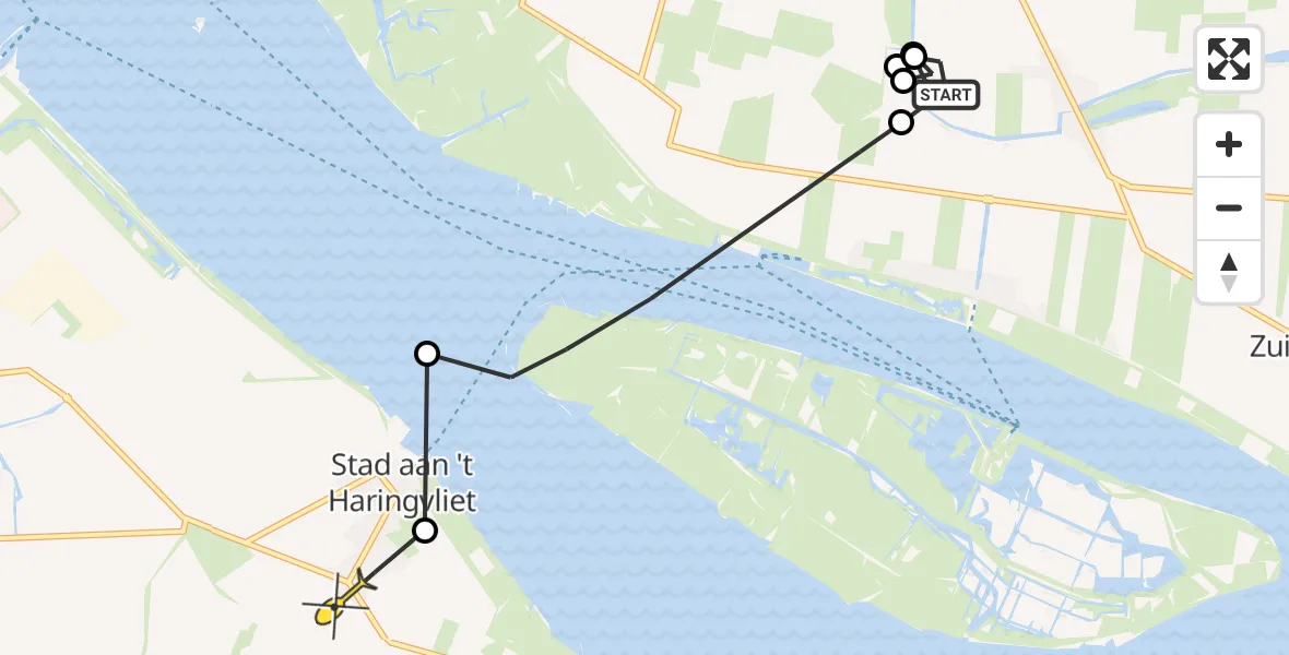 Routekaart van de vlucht: Politieheli naar Stad aan 't Haringvliet, Sluisjesweg