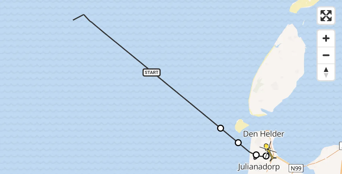 Routekaart van de vlucht: Kustwachthelikopter naar Vliegveld De Kooy, Luchthavenweg