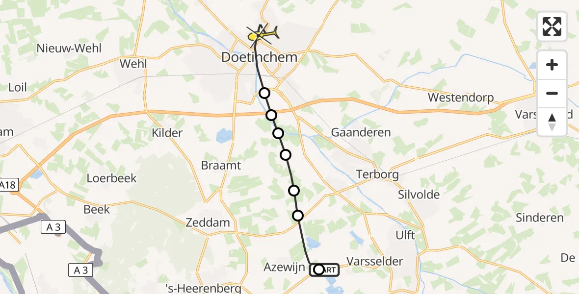 Routekaart van de vlucht: Lifeliner 3 naar Doetinchem, Reefsche Wetering