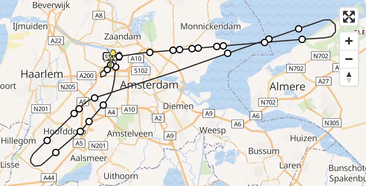 Routekaart van de vlucht: Lifeliner 1 naar Amsterdam Heliport, Elbaweg