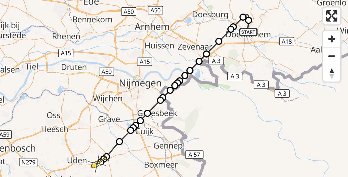 Routekaart van de vlucht: Lifeliner 3 naar Vliegbasis Volkel, Hogenslagweg