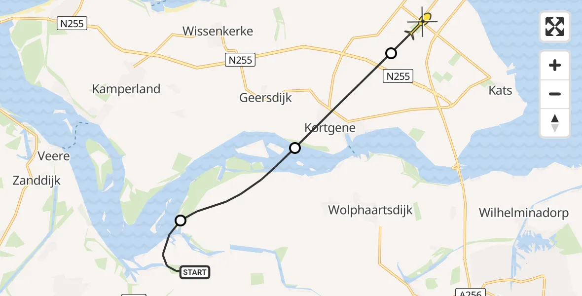 Routekaart van de vlucht: Politieheli naar Colijnsplaat, De Omloop