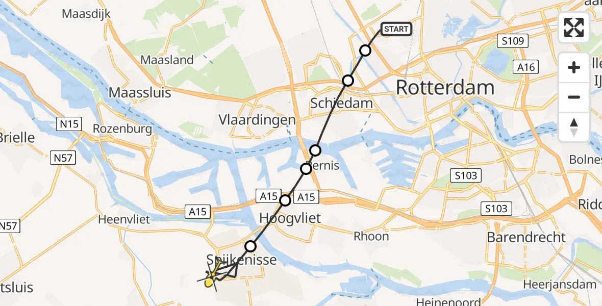 Routekaart van de vlucht: Lifeliner 2 naar Spijkenisse, Brandenburgbaan