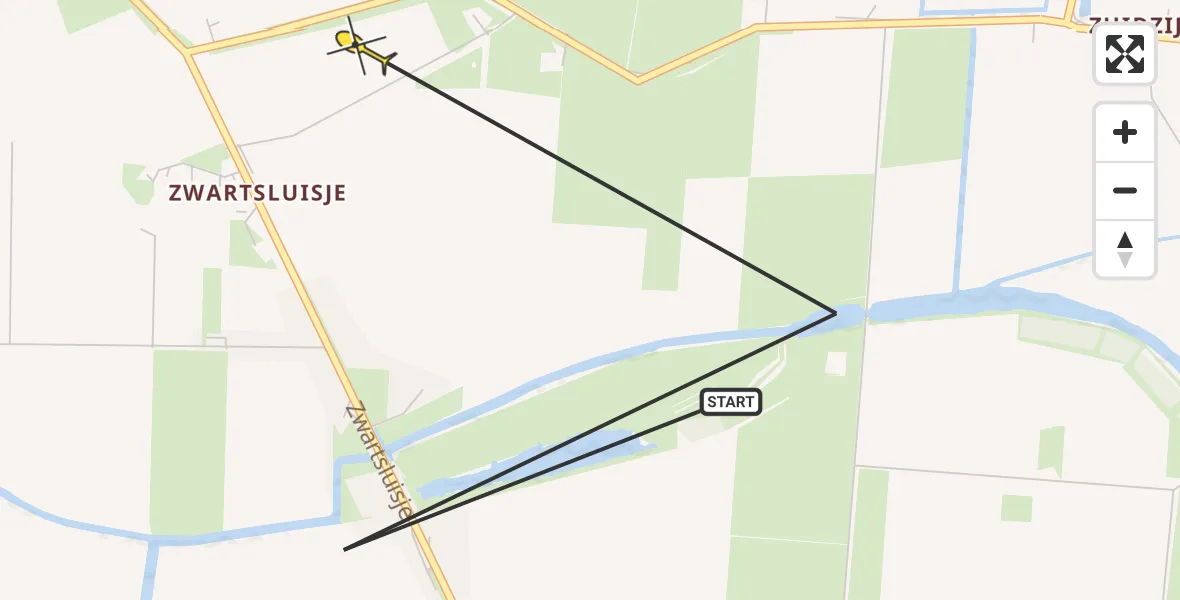 Routekaart van de vlucht: Politiehelikopter naar Piershil, Zwartsluisje