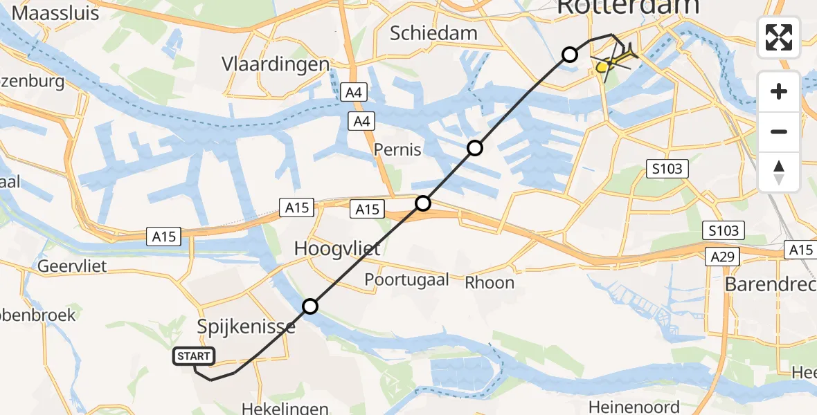 Routekaart van de vlucht: Lifeliner 2 naar Erasmus MC, Voordeplantsoen