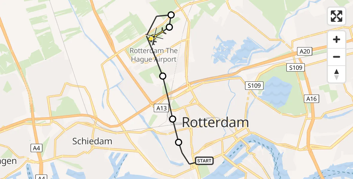 Routekaart van de vlucht: Lifeliner 2 naar Rotterdam The Hague Airport, Nieuwe Binnenweg