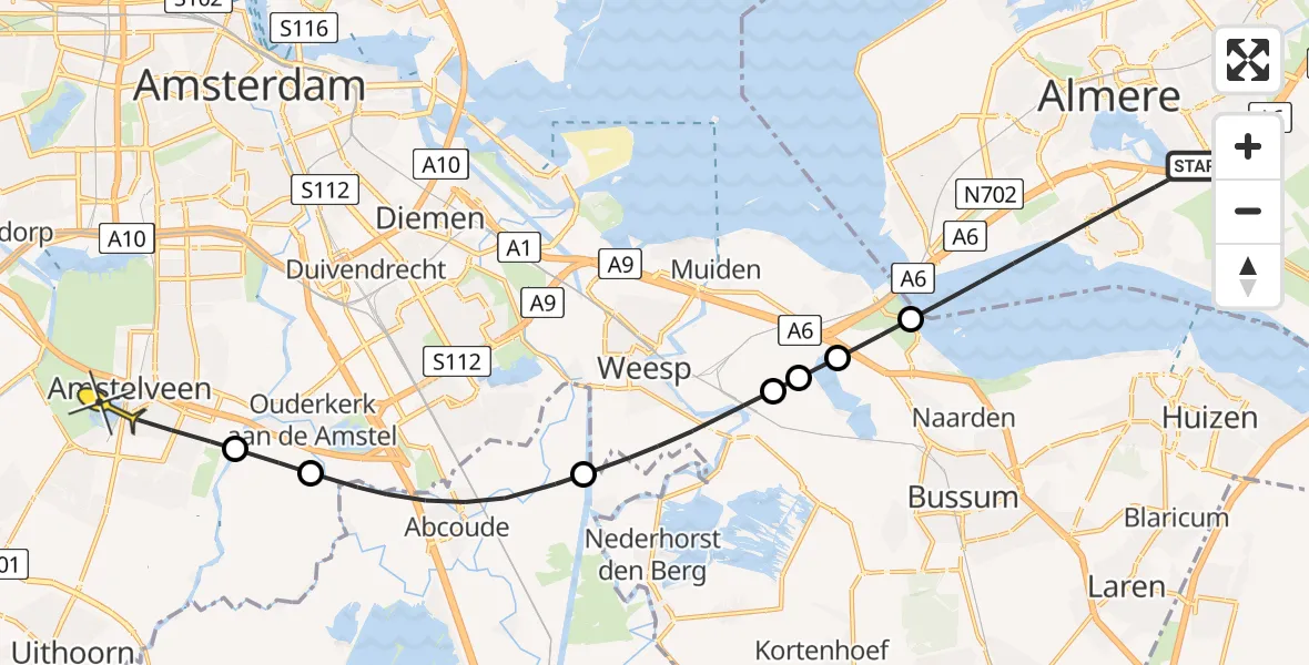 Routekaart van de vlucht: Politieheli naar Amstelveen, Oude Waterlandseweg