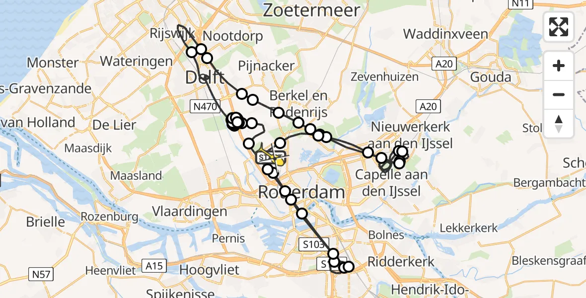 Routekaart van de vlucht: Politieheli naar Rotterdam The Hague Airport, Kastrupbaan