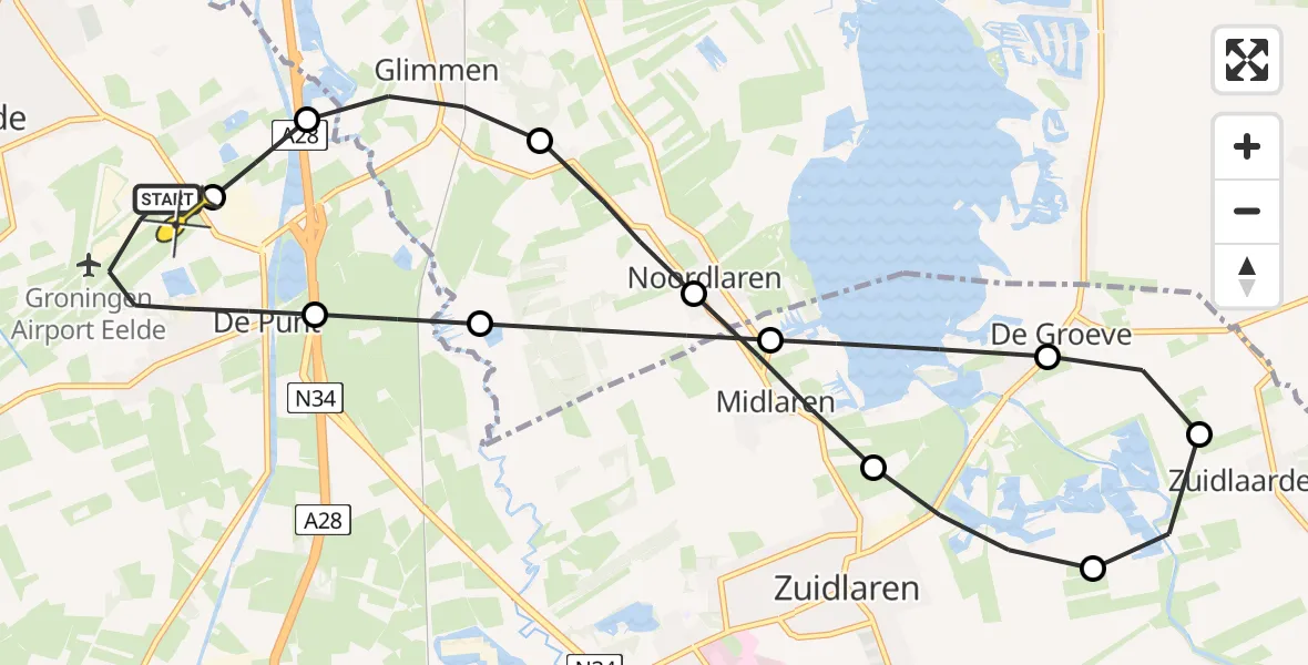 Routekaart van de vlucht: Lifeliner 4 naar Groningen Airport Eelde, Vissersweg