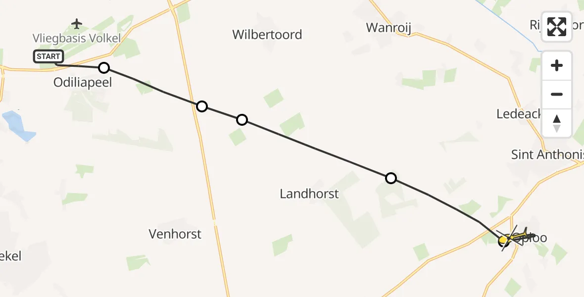 Routekaart van de vlucht: Lifeliner 3 naar Oploo, Beukenlaan