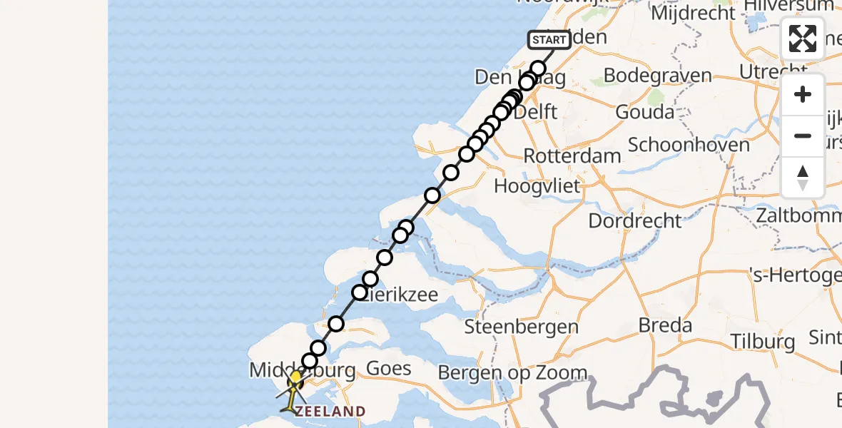 Routekaart van de vlucht: Lifeliner 2 naar Vlissingen, Hogeboomseweg