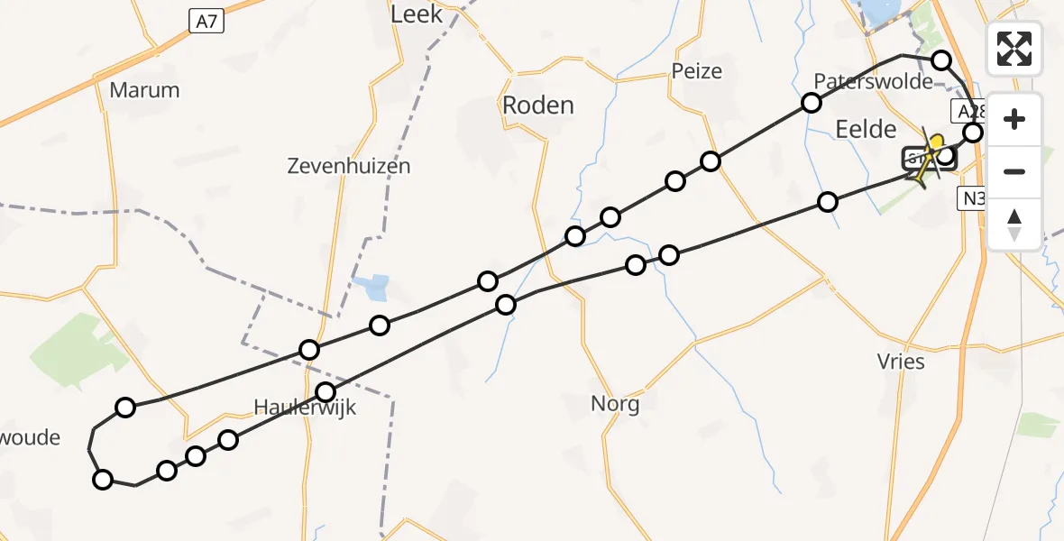 Routekaart van de vlucht: Lifeliner 4 naar Groningen Airport Eelde, Veldkampweg