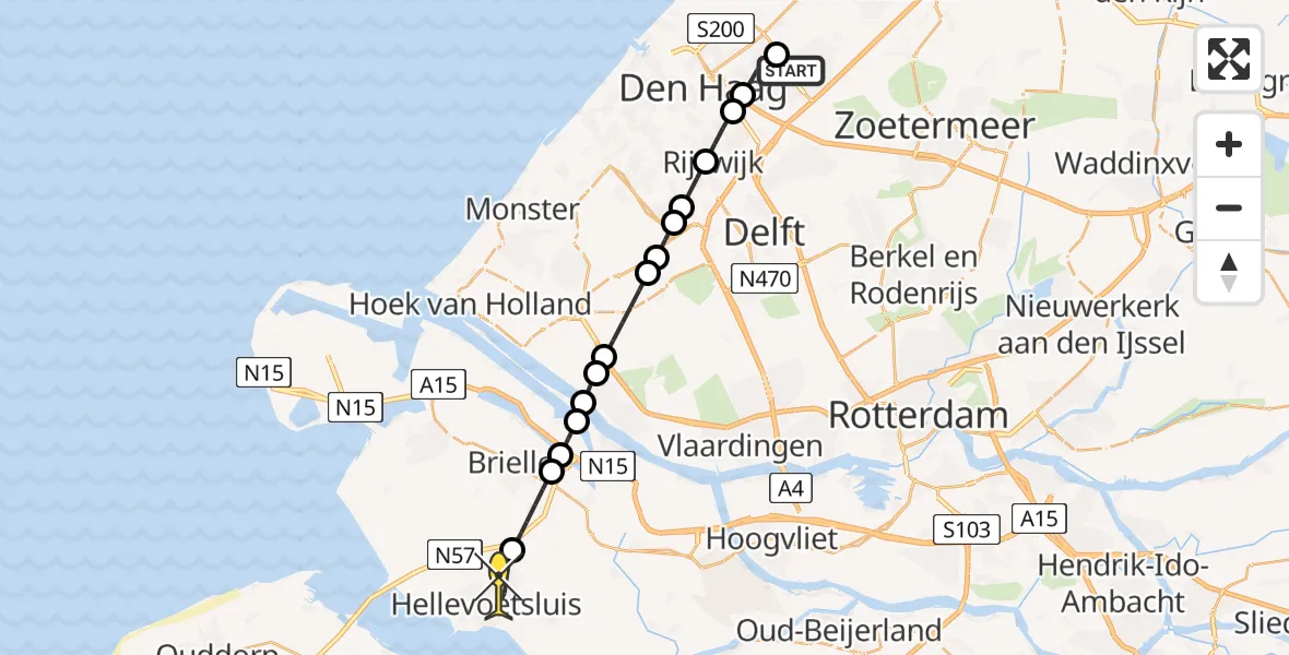 Routekaart van de vlucht: Lifeliner 1 naar Hellevoetsluis, De Horst