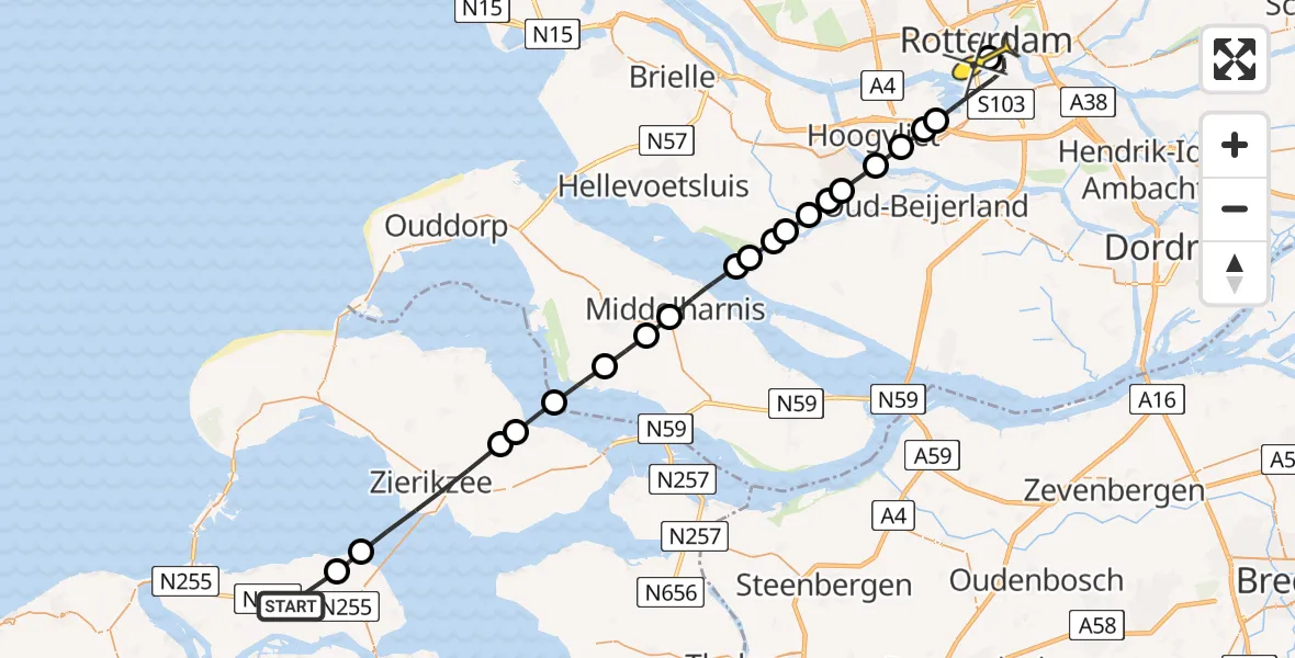 Routekaart van de vlucht: Lifeliner 2 naar Erasmus MC, Klaverweg