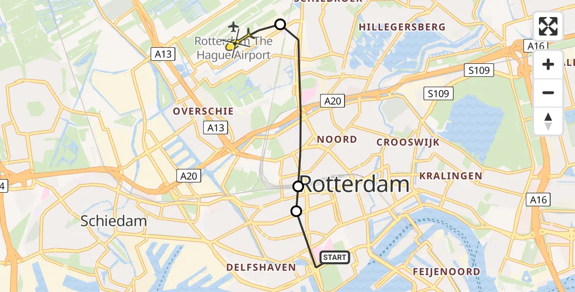 Routekaart van de vlucht: Lifeliner 2 naar Rotterdam The Hague Airport, Aleidisstraat