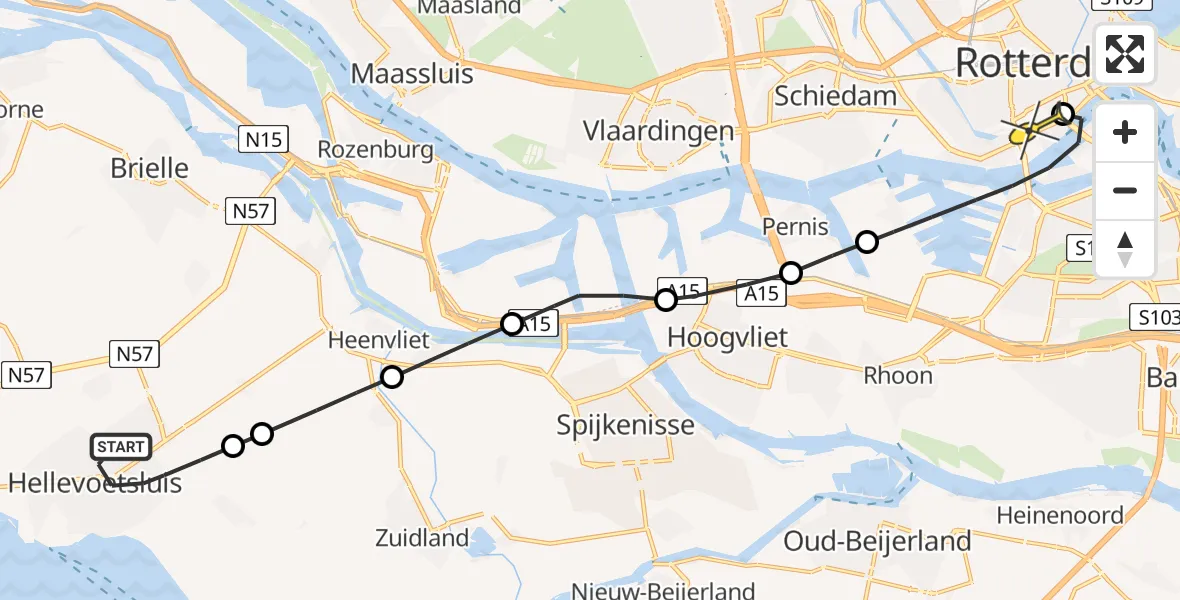 Routekaart van de vlucht: Lifeliner 1 naar Erasmus MC, Oostdijk