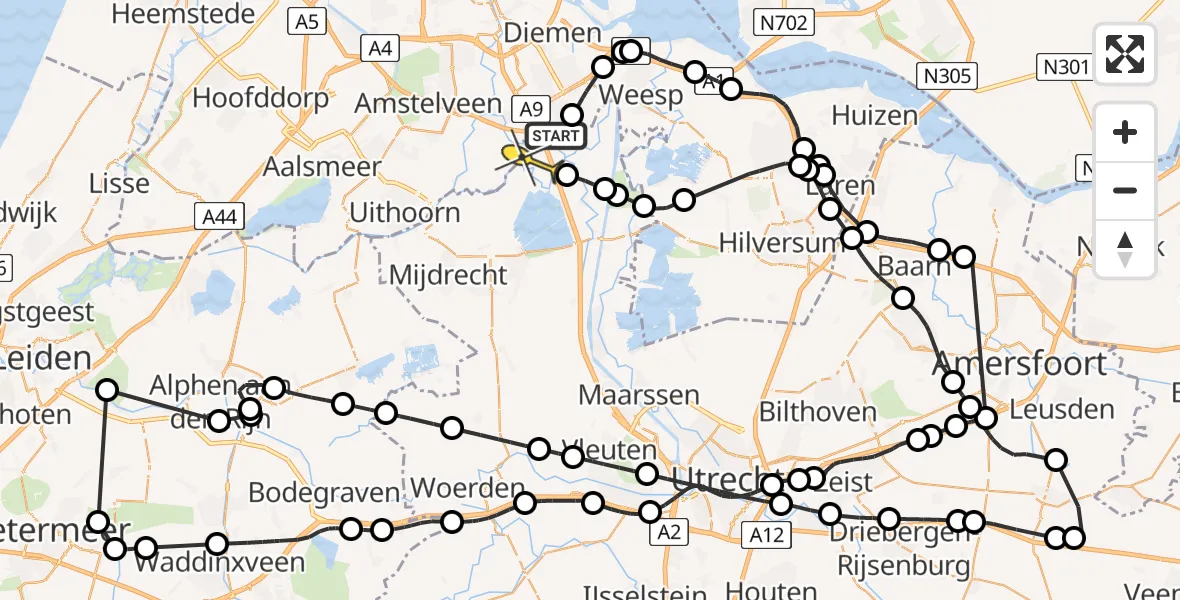 Routekaart van de vlucht: Politieheli naar Abcoude, Soestdijkstraat