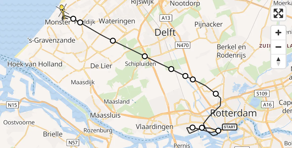 Routekaart van de vlucht: Lifeliner 1 naar Monster, Willem Buytewechstraat