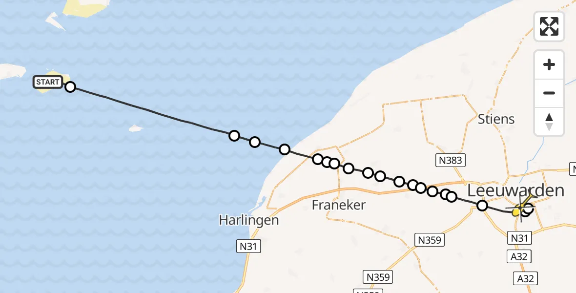 Routekaart van de vlucht: Ambulanceheli naar Leeuwarden, Fortweg