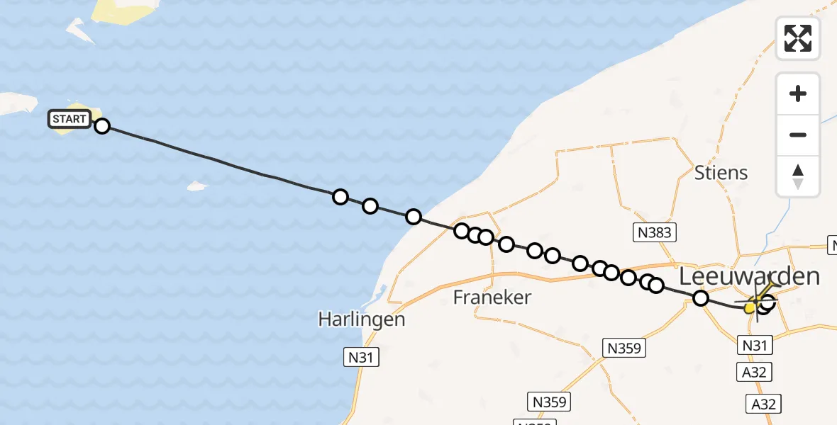 Routekaart van de vlucht: Ambulancehelikopter naar Leeuwarden, Fortweg