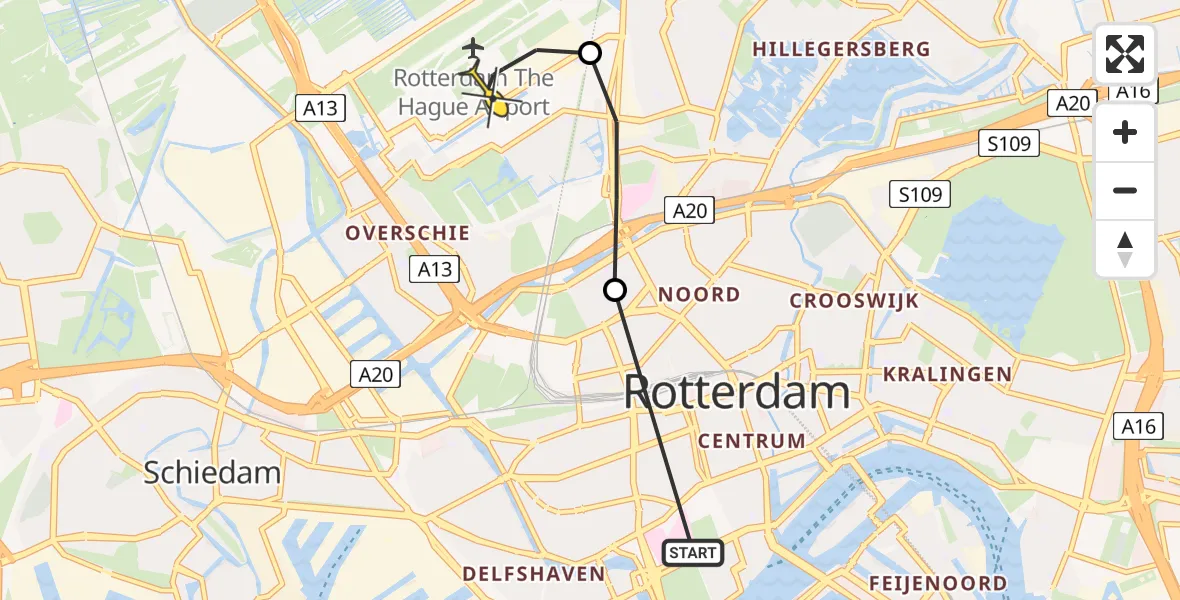 Routekaart van de vlucht: Lifeliner 2 naar Rotterdam The Hague Airport, Noorderhavenkade