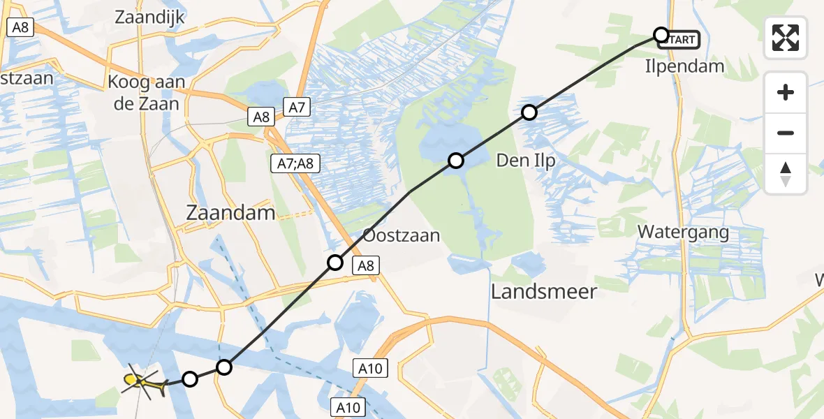 Routekaart van de vlucht: Lifeliner 1 naar Amsterdam Heliport, Dorre Ilp