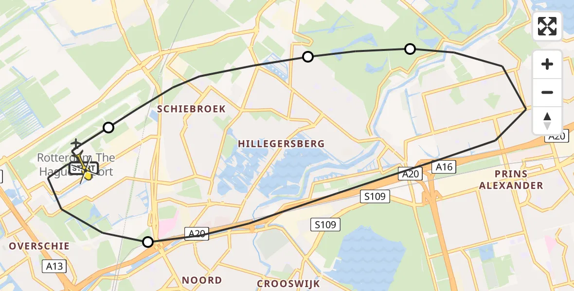 Routekaart van de vlucht: Lifeliner 2 naar Rotterdam The Hague Airport, Van der Duijn van Maasdamweg