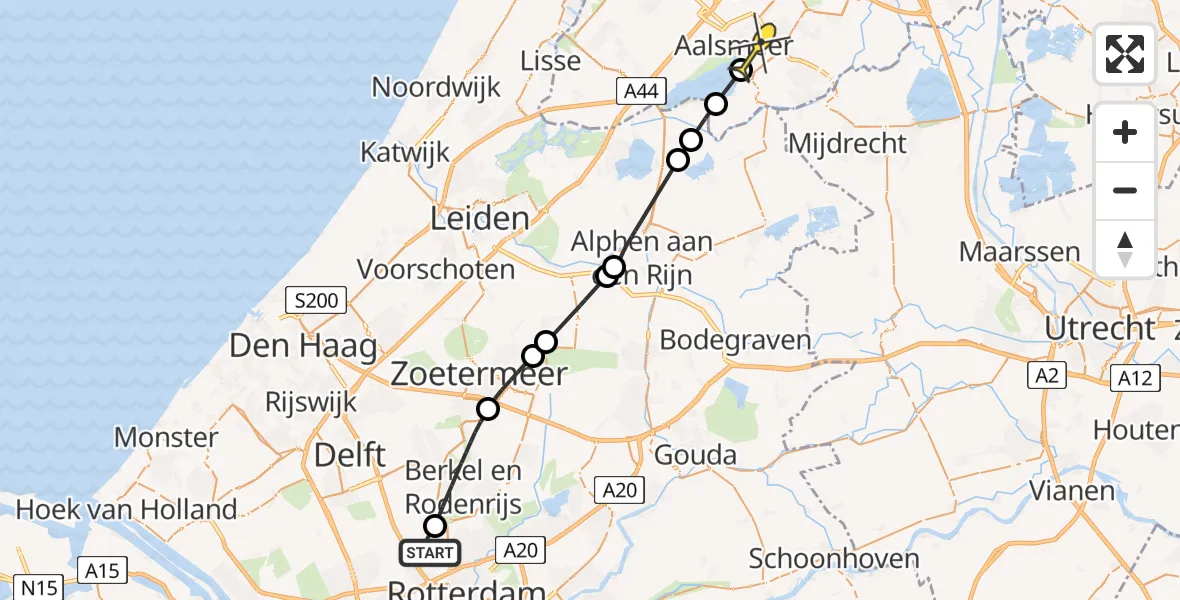 Routekaart van de vlucht: Politiehelikopter naar Aalsmeer, P.F. von Sieboldlaan