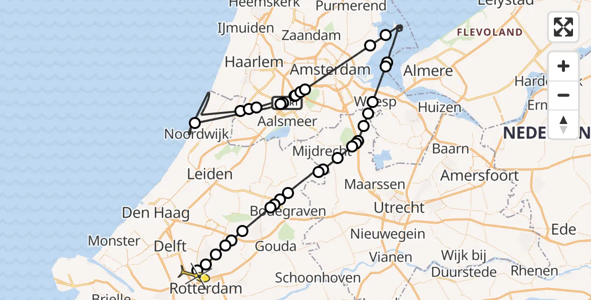 Routekaart van de vlucht: Politieheli naar Rotterdam The Hague Airport, Rijnlanderweg