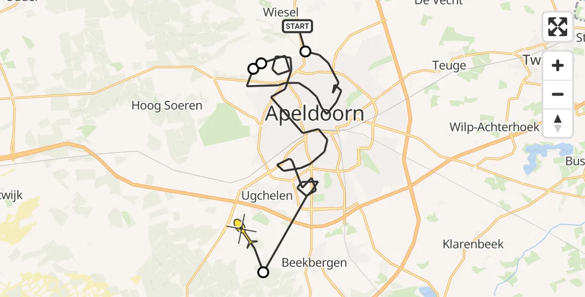 Routekaart van de vlucht: Politiehelikopter naar Ugchelen, Zwolseweg