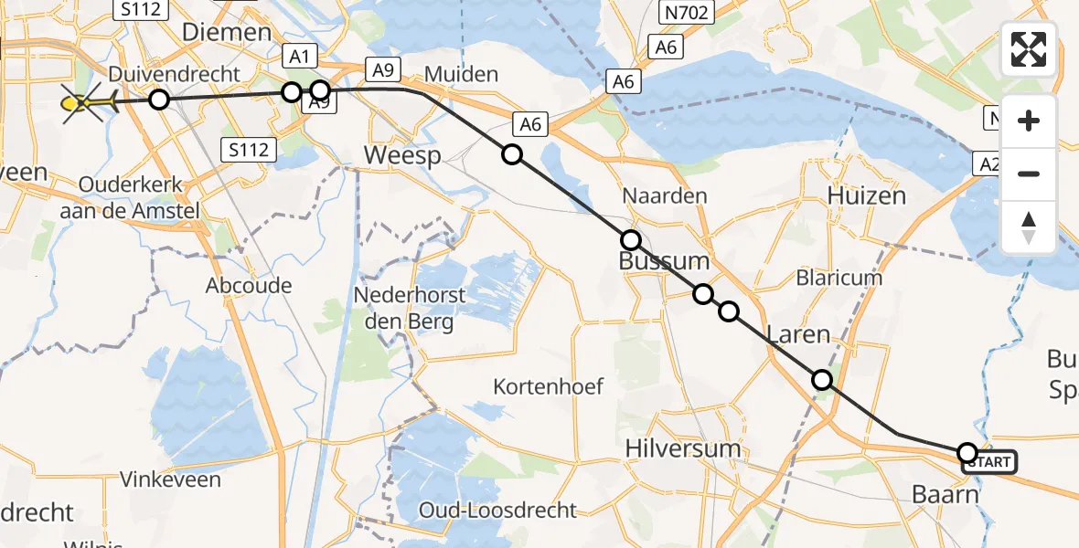 Routekaart van de vlucht: Politieheli naar Amstelveen, Ouderkerkerdijk