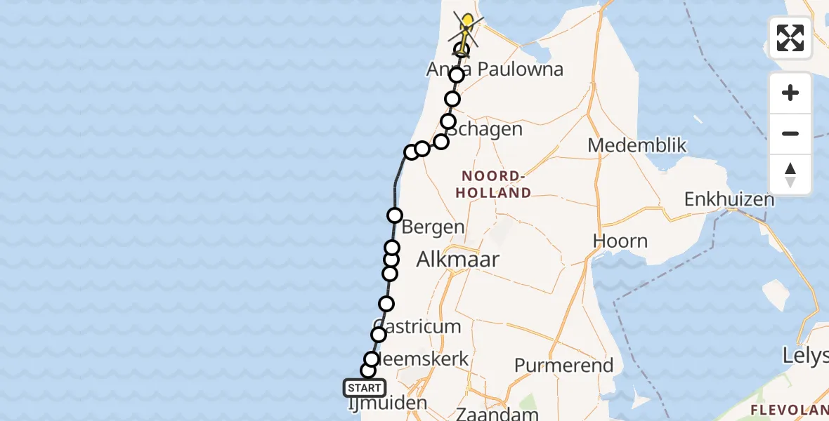 Routekaart van de vlucht: Kustwachthelikopter naar Julianadorp, Strandslag 25