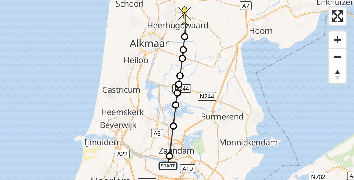 Routekaart van de vlucht: Lifeliner 1 naar Heerhugowaard, Grote Tocht