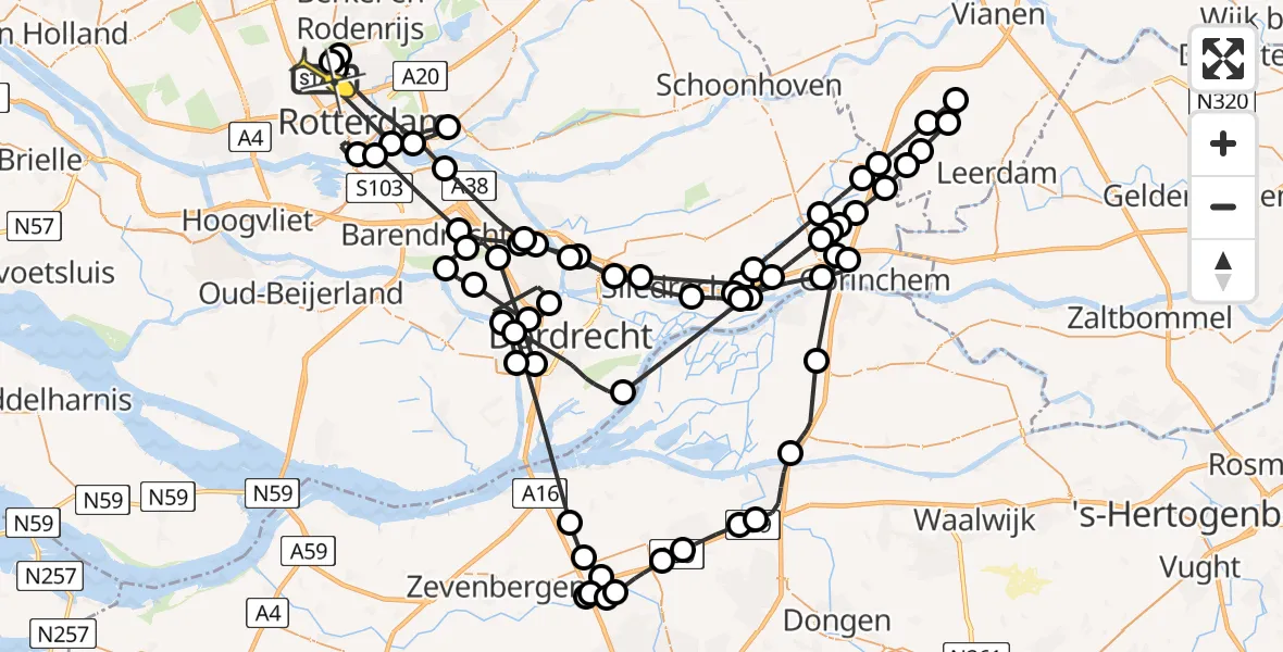 Routekaart van de vlucht: Politieheli naar Rotterdam The Hague Airport, Persoonsstraat