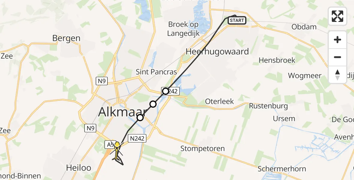 Routekaart van de vlucht: Lifeliner 1 naar Alkmaar, De Vork