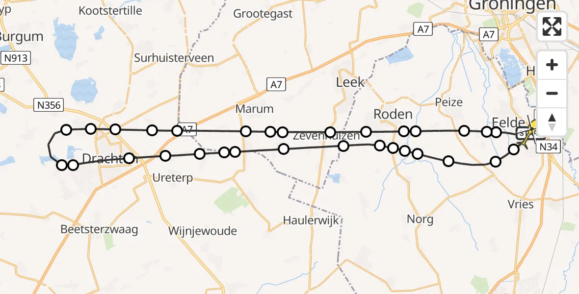 Routekaart van de vlucht: Lifeliner 4 naar Groningen Airport Eelde, Molenweg