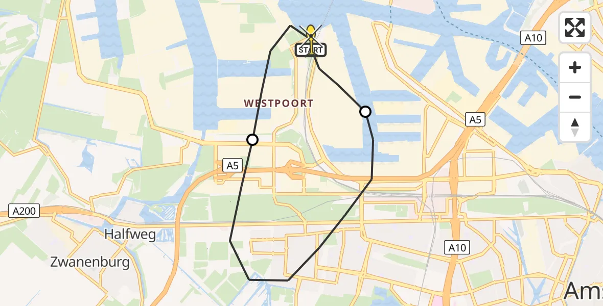 Routekaart van de vlucht: Lifeliner 1 naar Amsterdam Heliport, Hornweg