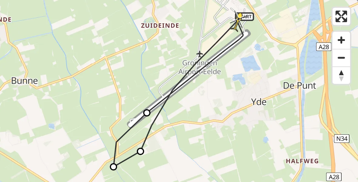 Routekaart van de vlucht: Lifeliner 4 naar Groningen Airport Eelde, Veldkampweg