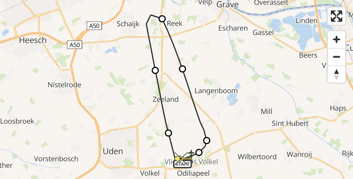 Routekaart van de vlucht: Lifeliner 3 naar Vliegbasis Volkel, Zeelandsedijk