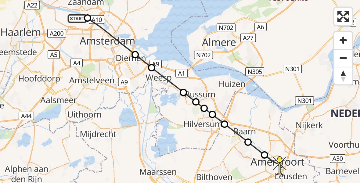 Routekaart van de vlucht: Lifeliner 1 naar Amersfoort, Dukdalfweg