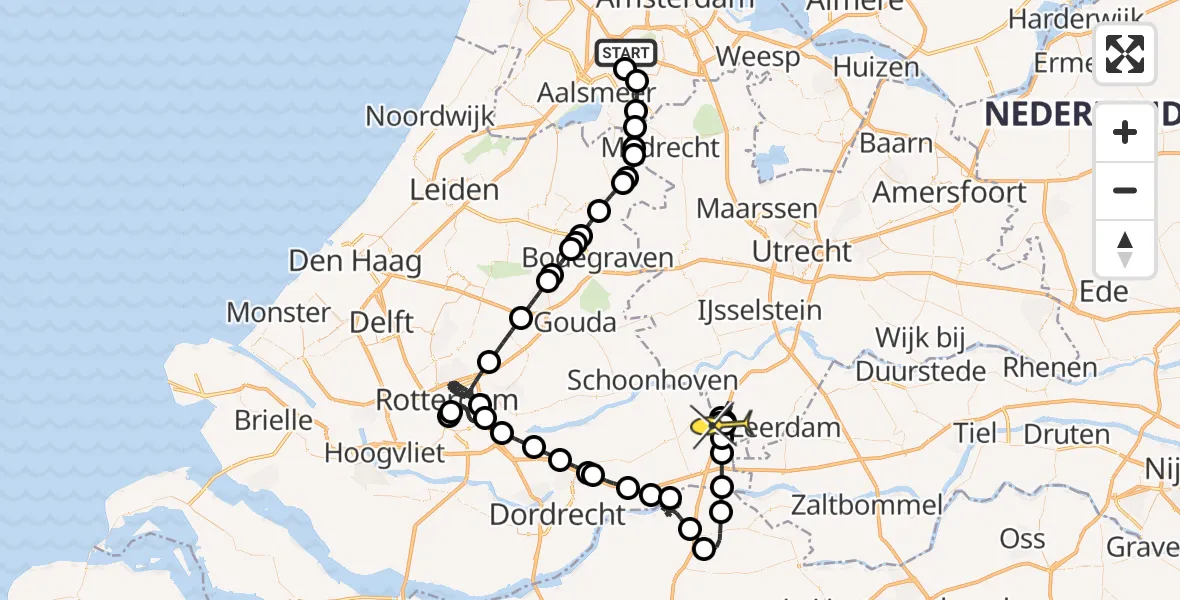 Routekaart van de vlucht: Politieheli naar Hoogblokland, E.L.T.A. straat