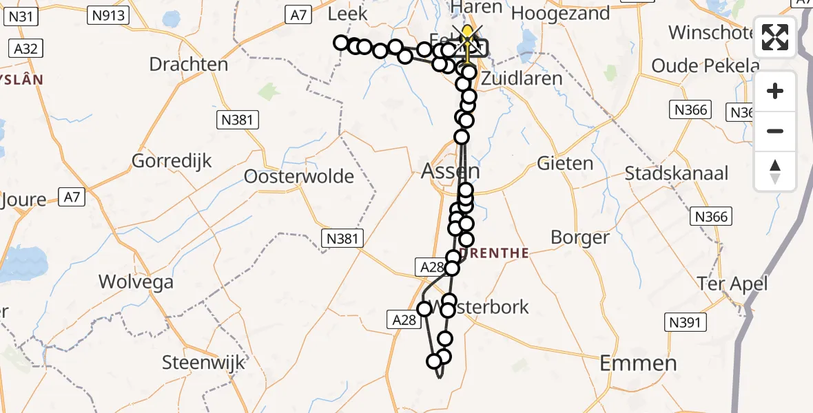 Routekaart van de vlucht: Lifeliner 4 naar Groningen Airport Eelde, Moespot