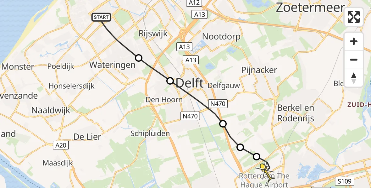 Routekaart van de vlucht: Lifeliner 2 naar Rotterdam The Hague Airport, Hengelolaan