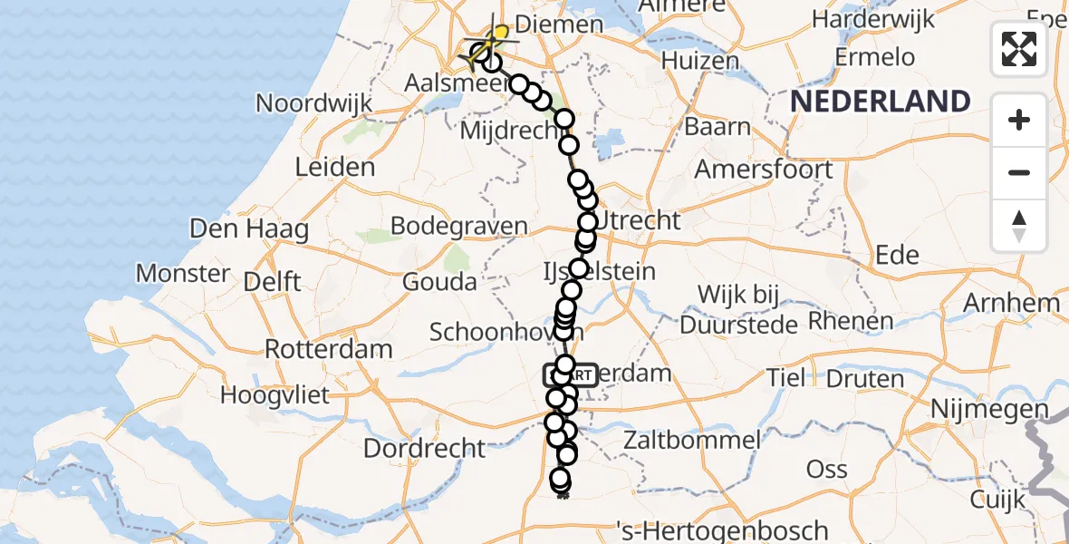 Routekaart van de vlucht: Politieheli naar Schiphol, Rietwijkeroordweg