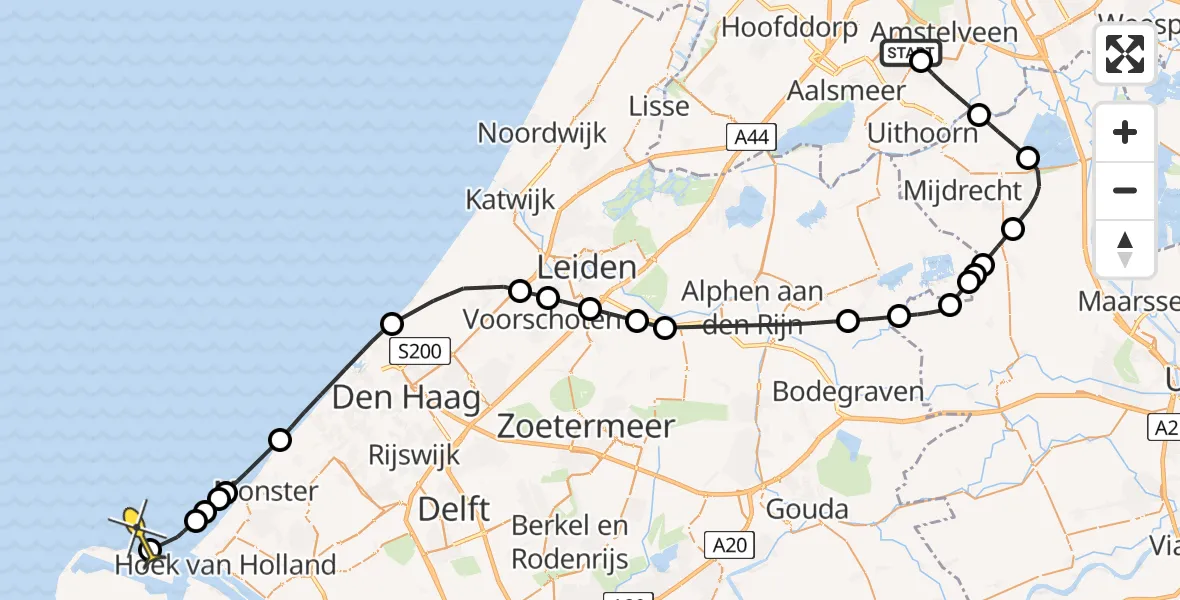 Routekaart van de vlucht: Politieheli naar Hoek van Holland, Guldenroedelaan